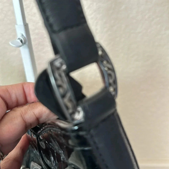 Vintage Brighton Black Croc Embossed Leather Hobo Purse Shoulder Bag D827559 - Picture 8 of 9